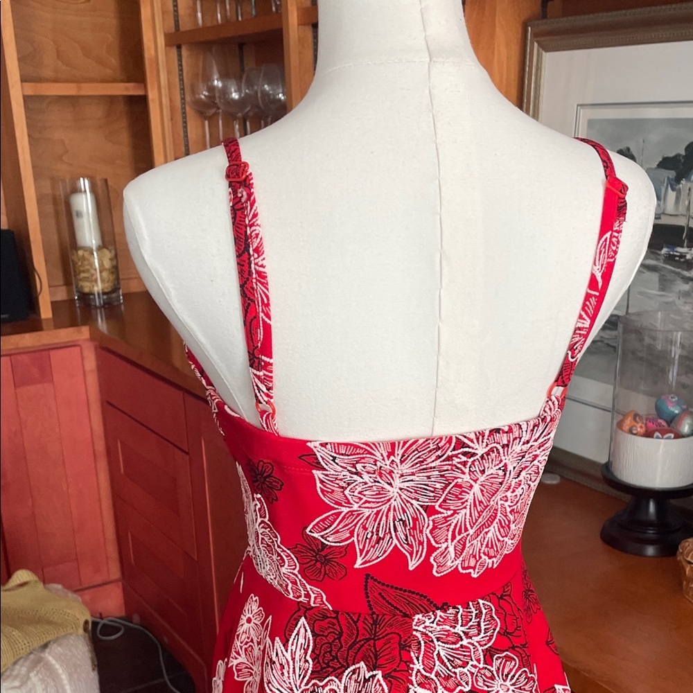 Trixxi Red and White Floral Mini Dress Scalloped Spaghetti Straps medium - Picture 7 of 7